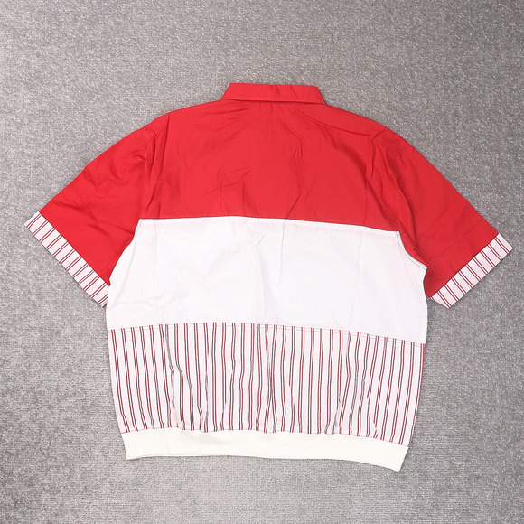 VTG 80s 90s Award Deadstock Large Red White Striped Short Sleeve Collared Shirt - Picture 2 of 9